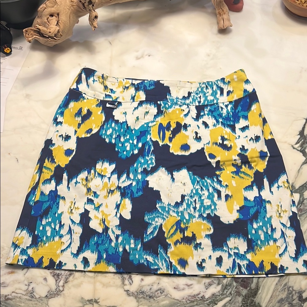 Peck & Peck Blue and Yellow A-Line Mini Skirt Resort Wear